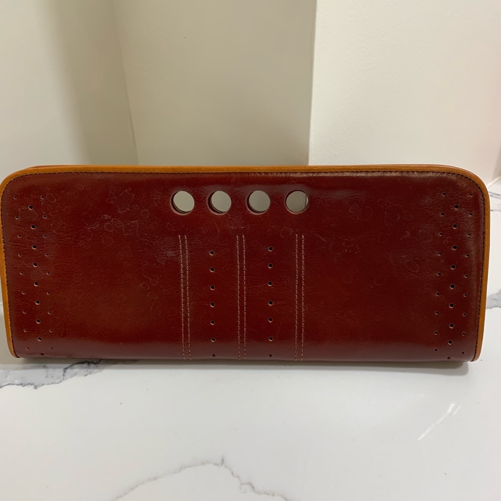 Clutch purse. Brown w/ tan edge. Banana Republic.